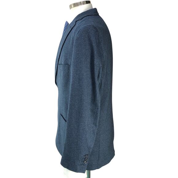 Hart Schaffner Marx HSM Men Size L Sport Coat Unstructured Knit Houndstooth Blue - Picture 6 of 16